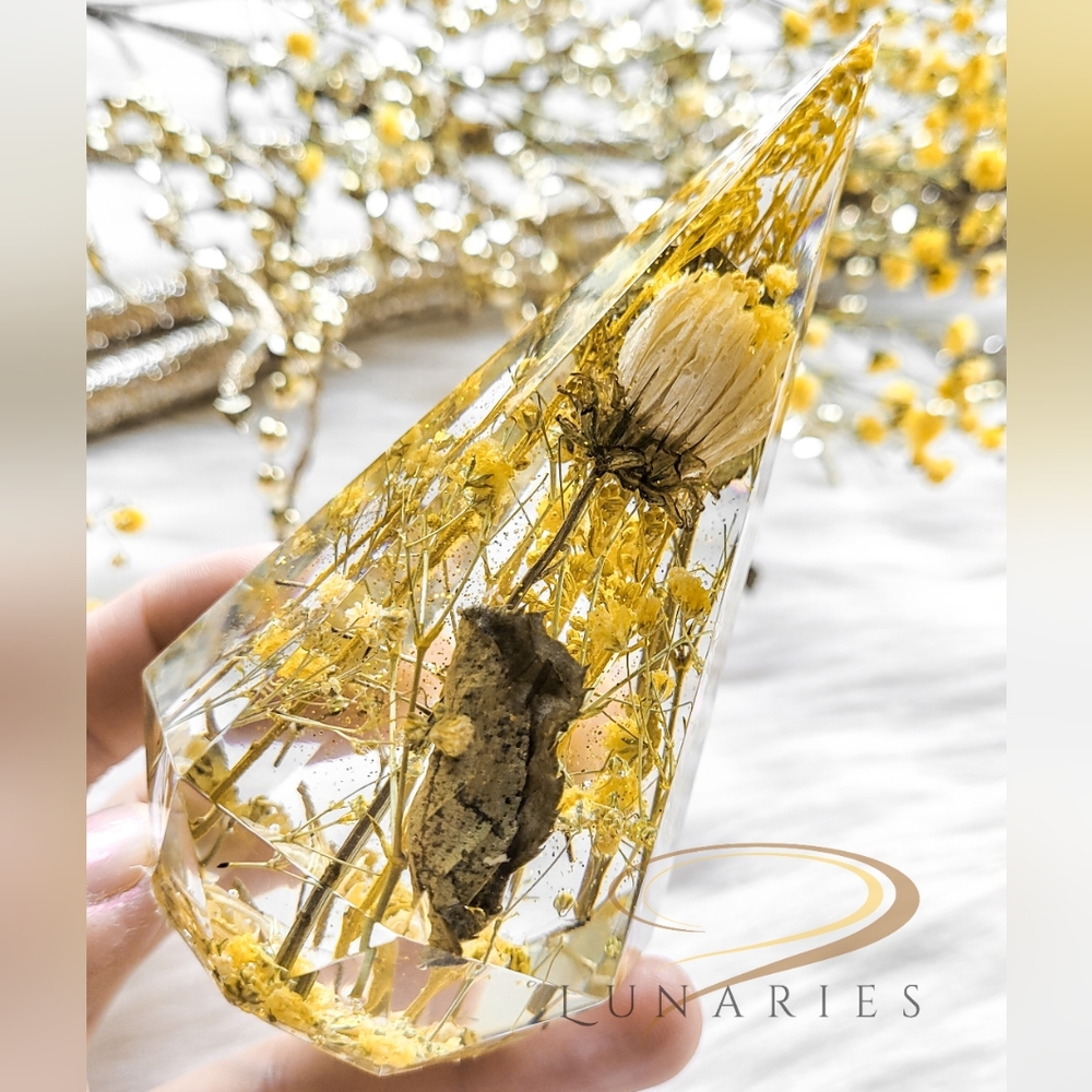 Resin Ring Holder with Preserved Flowers, Keepsake, Wedding, Bridal, Yellow